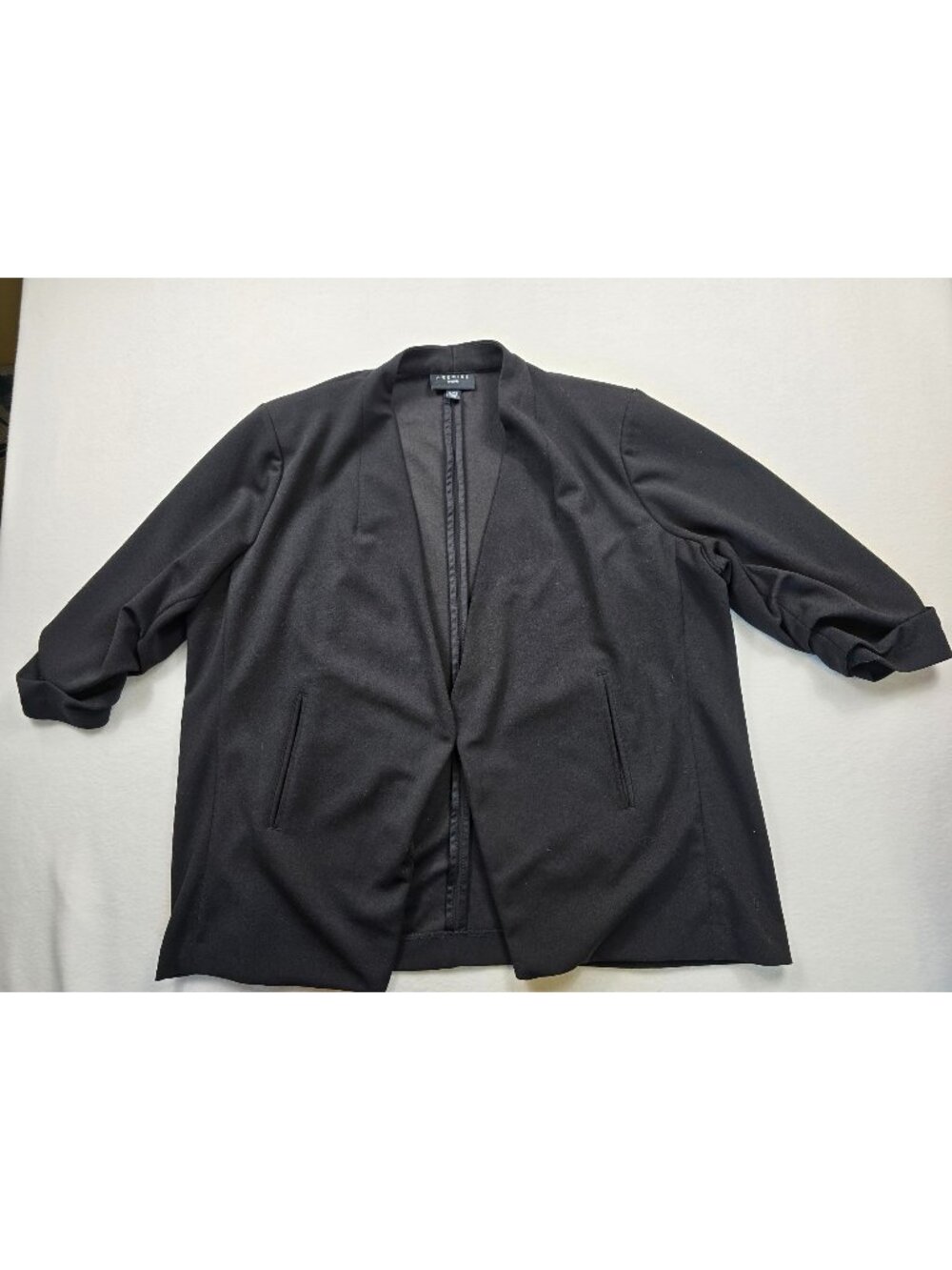 Premise Woman 1X Black Open Front Blazer Crinkle Sleeves Coat